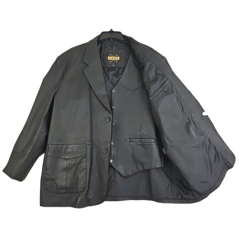 Guide Gear~Men's 2XL~Black Heavy Leather Lined Jacket+Vest ~2Pc. Sets~